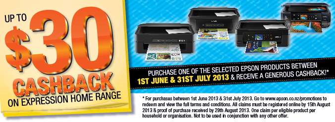 Epson Up to $30 Cashback on Expression Home Printers Promotion