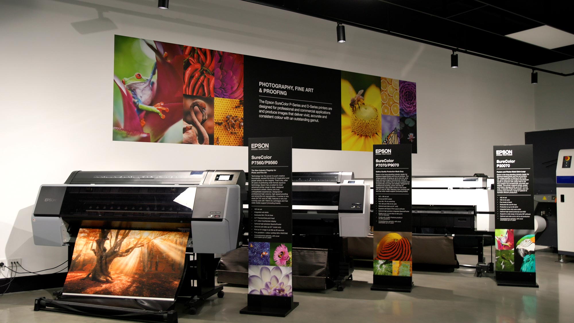 Three Epson large format printers, SureColor P7560/P9560, P7070/P9070 and P20070