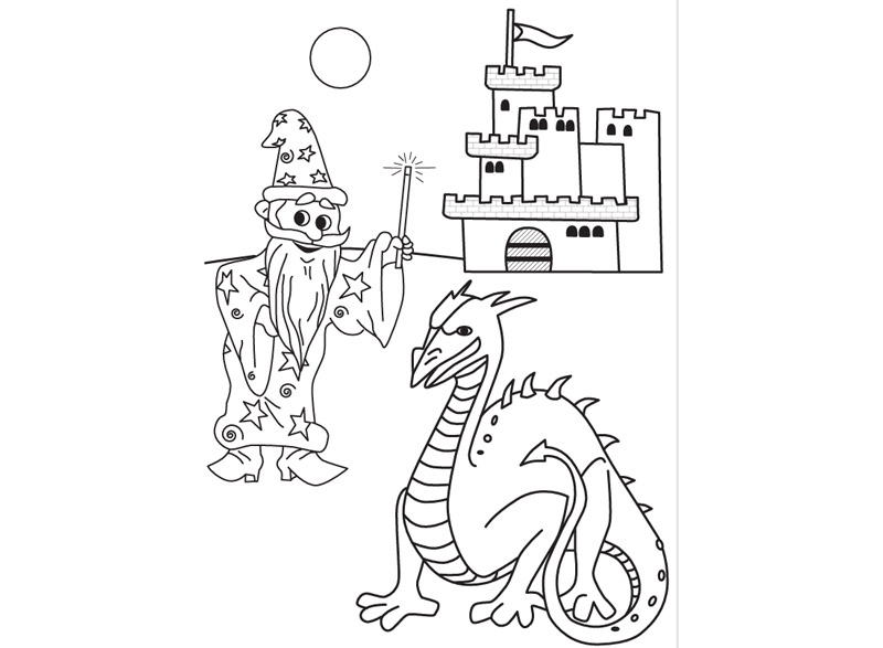 Wizard & Dragon Colouring Sheet