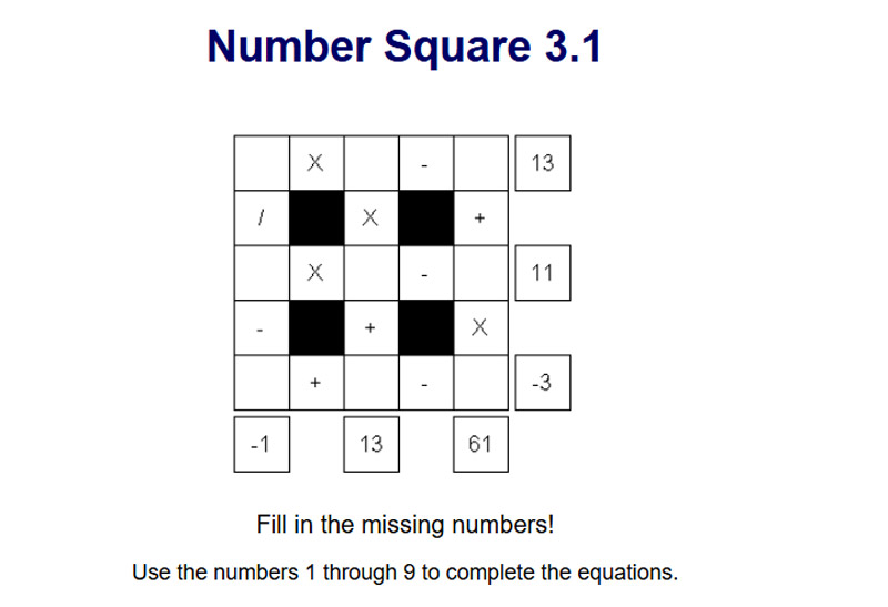 Number Square 3 x 3