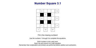 Number Square 3 x 3