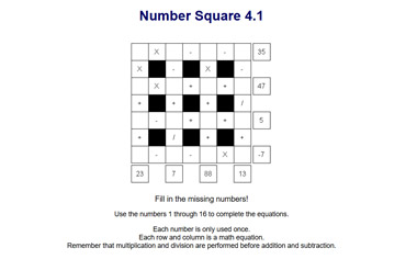 Number Square 4 x 4