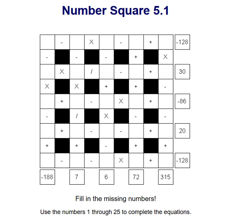 Number Square 5 x 5