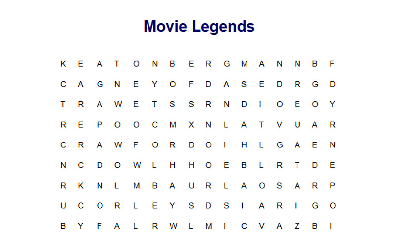 Movie Legends Find-a-Word