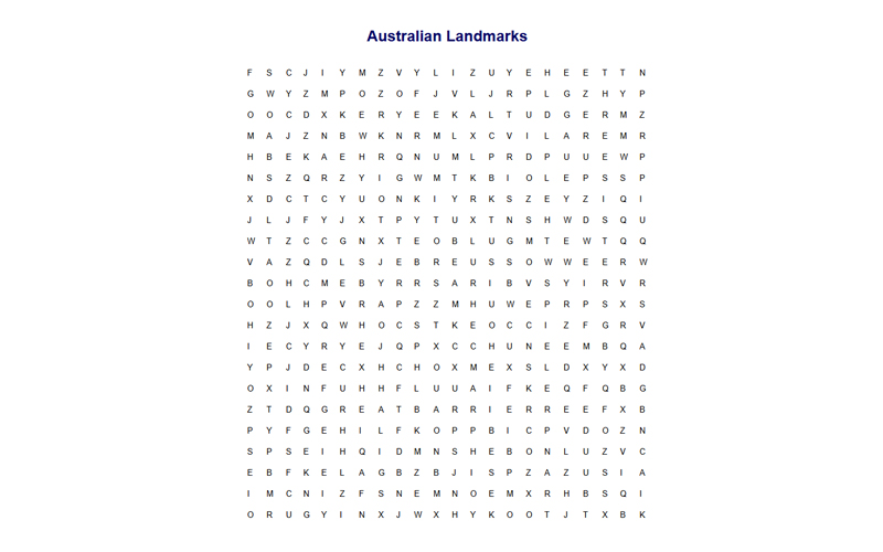 Australian Landmarks Find-a-Word