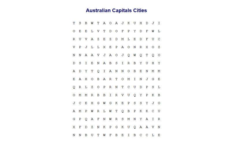 Australian Capital Cities Find-a-Word