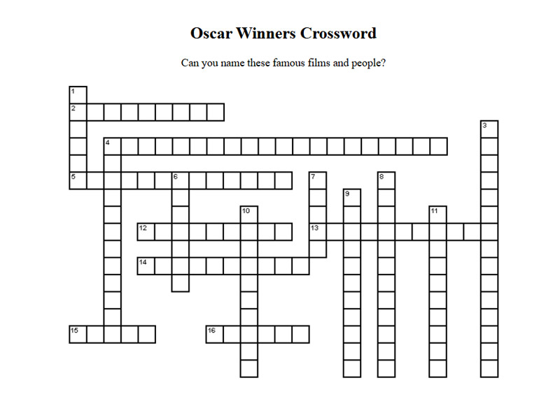Oscar Winners Crossword