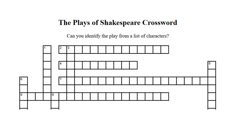 The Plays of Shakespeare Crossword