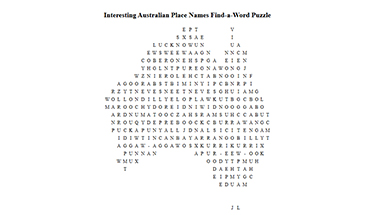Interesting Australian Place Names Find-a-Word