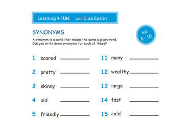 Synonyms Worksheet