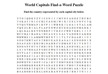 World Capitals Find-a-Word