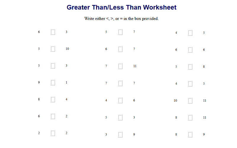 Greater Than or Less Than Worksheet