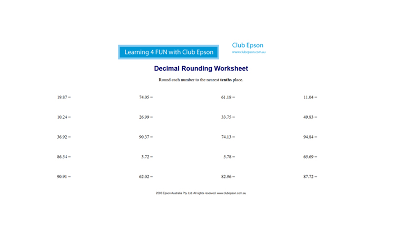 Decimal Rounding Worksheet