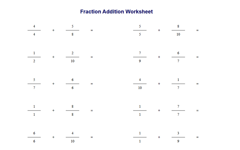 Fraction Addition Worksheet