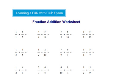 Fraction Addition Worksheet