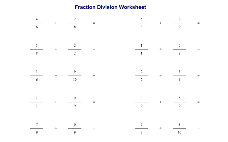 Fraction Division Worksheet