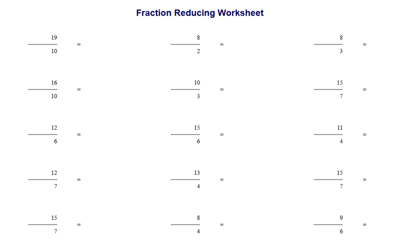 Fraction Reducing Worksheet