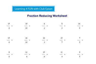 Fraction Reducing Worksheet