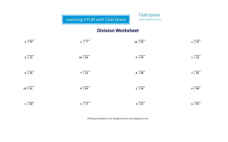 Division Worksheet