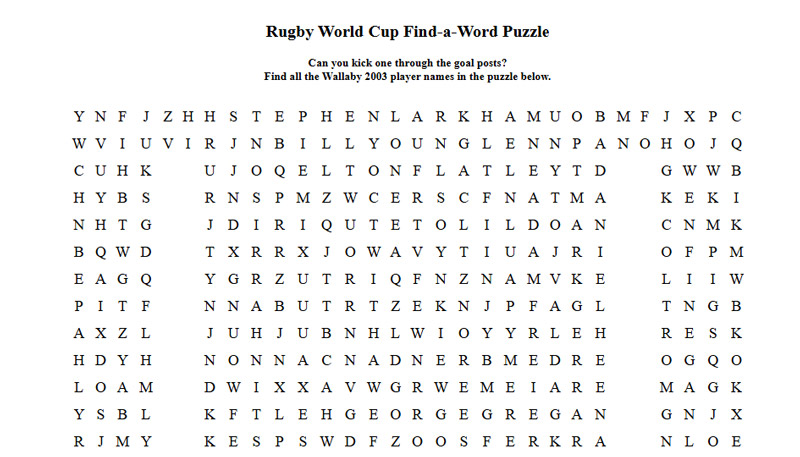 Rugby World Cup Find-a-Word