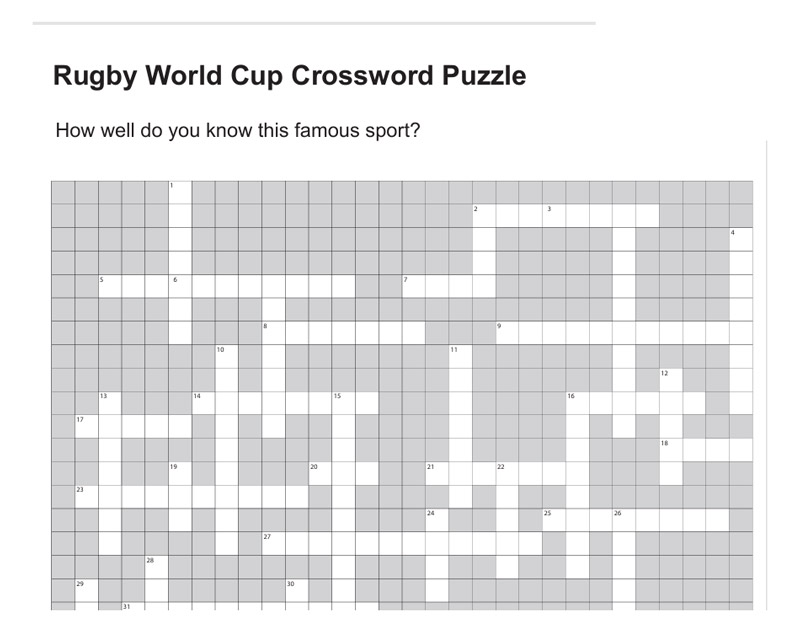 Rugby World Cup Crossword